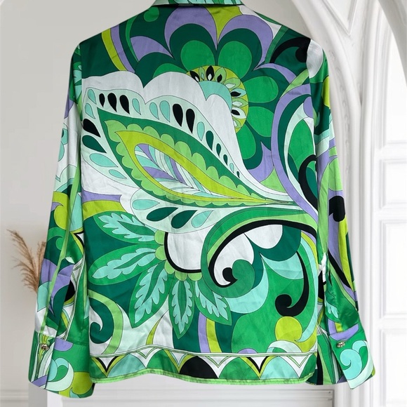 Zara Vibrant Green Patterned button down Shirt sz XS nwot , 012 - Picture 2 of 7